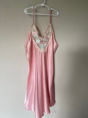 Vintage Simple Pleasure Pink Coquette Lace Mini Slip Dress Large